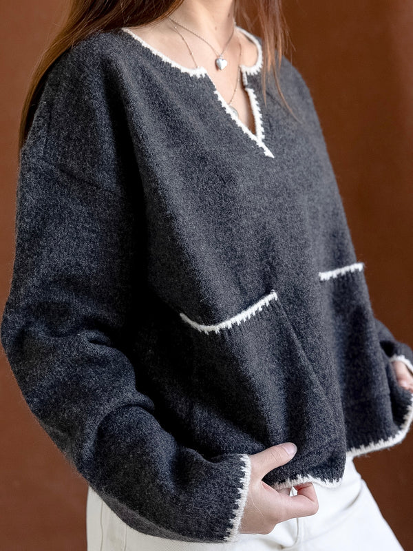 Charcoal Pocket Stitch Sweater