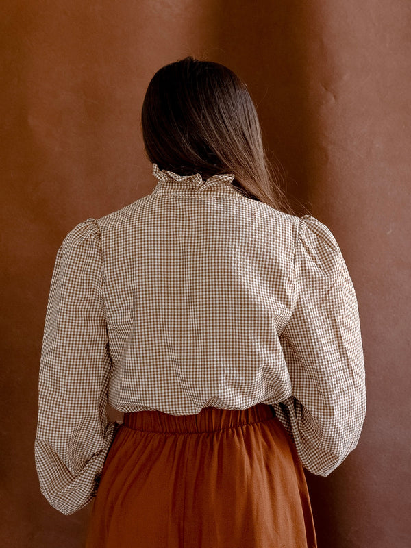 Caitlin Gingham Blouse Tan