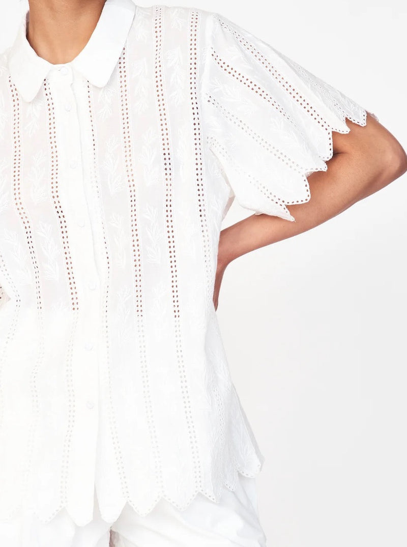 Mirth Harbour Blouse in White Vine Eyelet