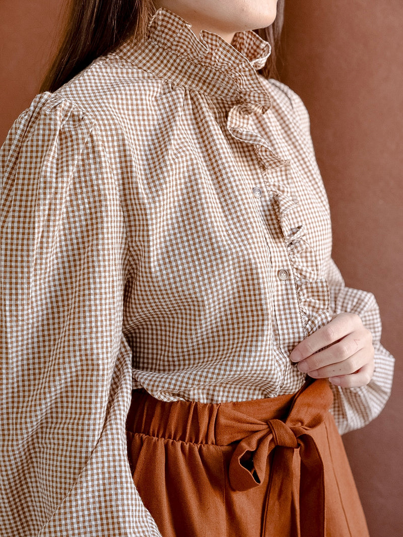 Caitlin Gingham Blouse Tan