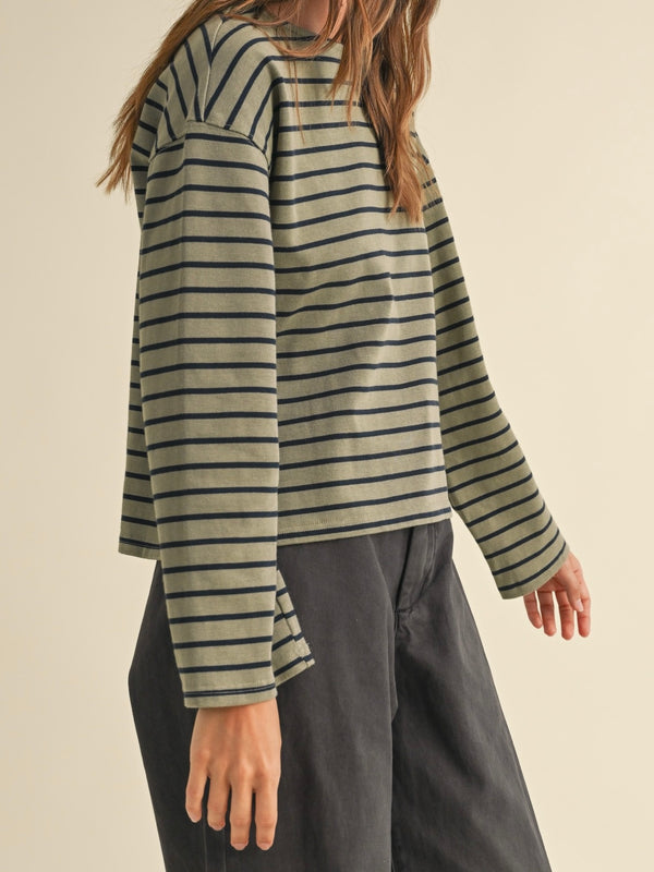 Shelly Striped Top Olive/ Navy