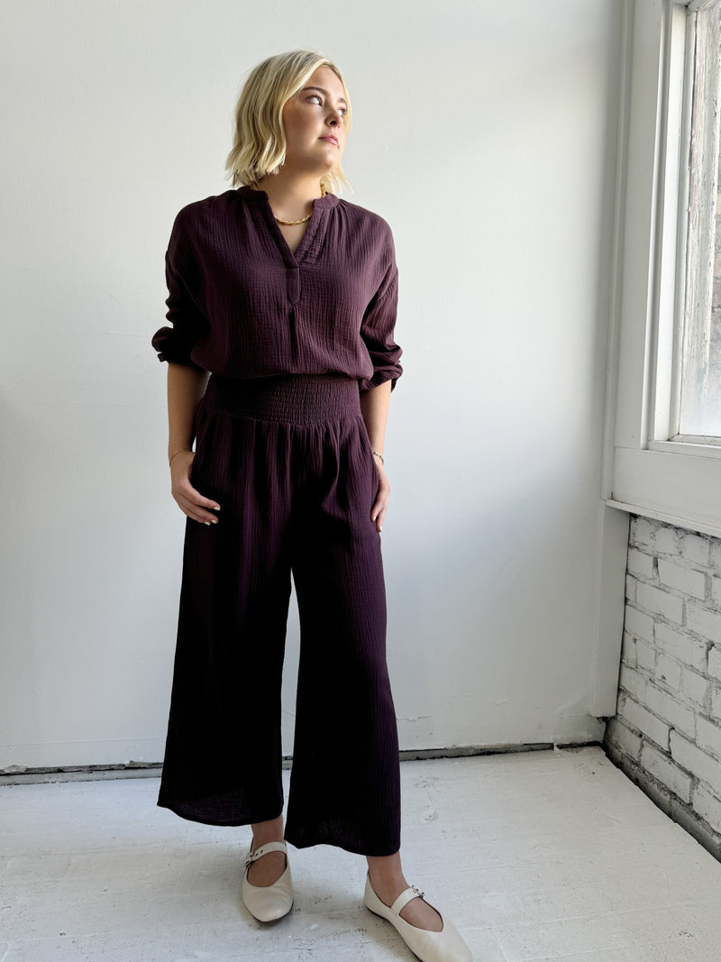 Zoe Smocked Pant - Plum