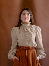 Caitlin Gingham Blouse Tan