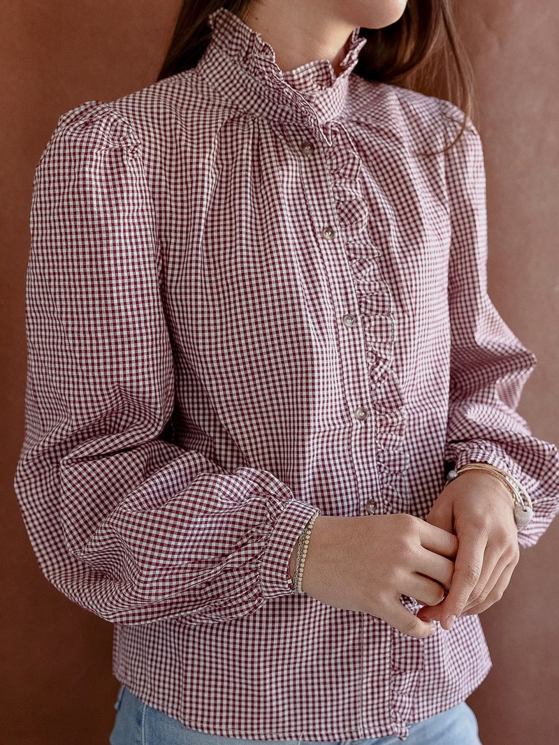 Caitlin Gingham Blouse Burgundy