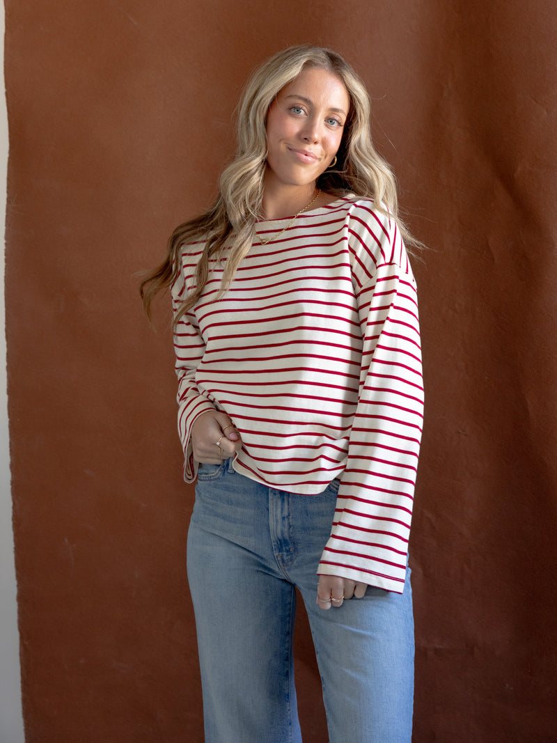 Shelly Striped Top Red