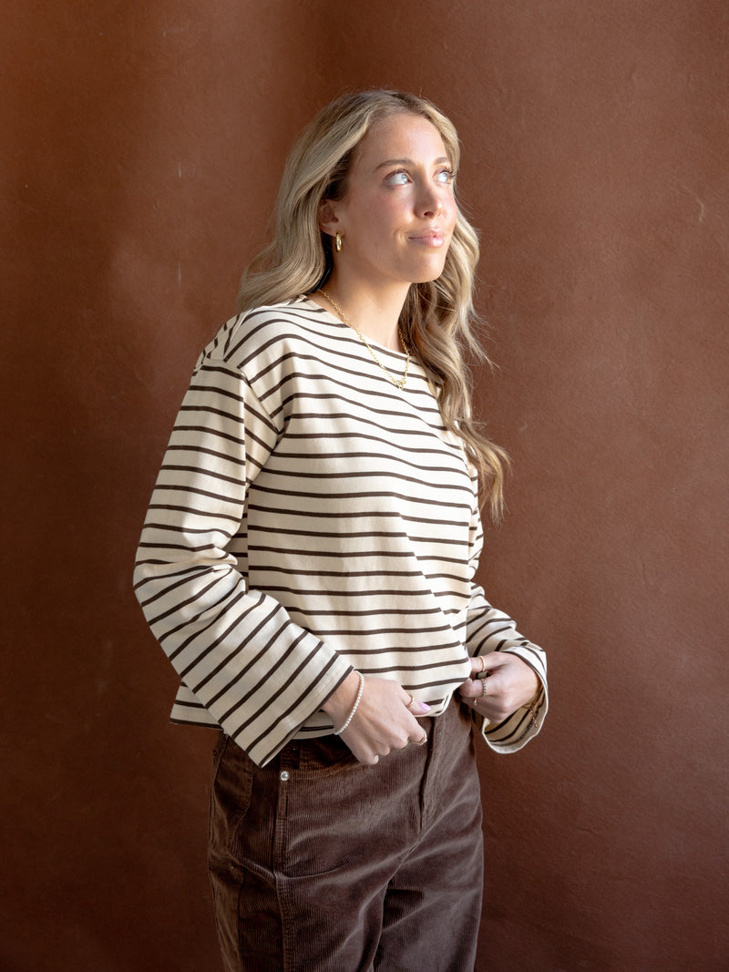 Shelly Striped Top Brown