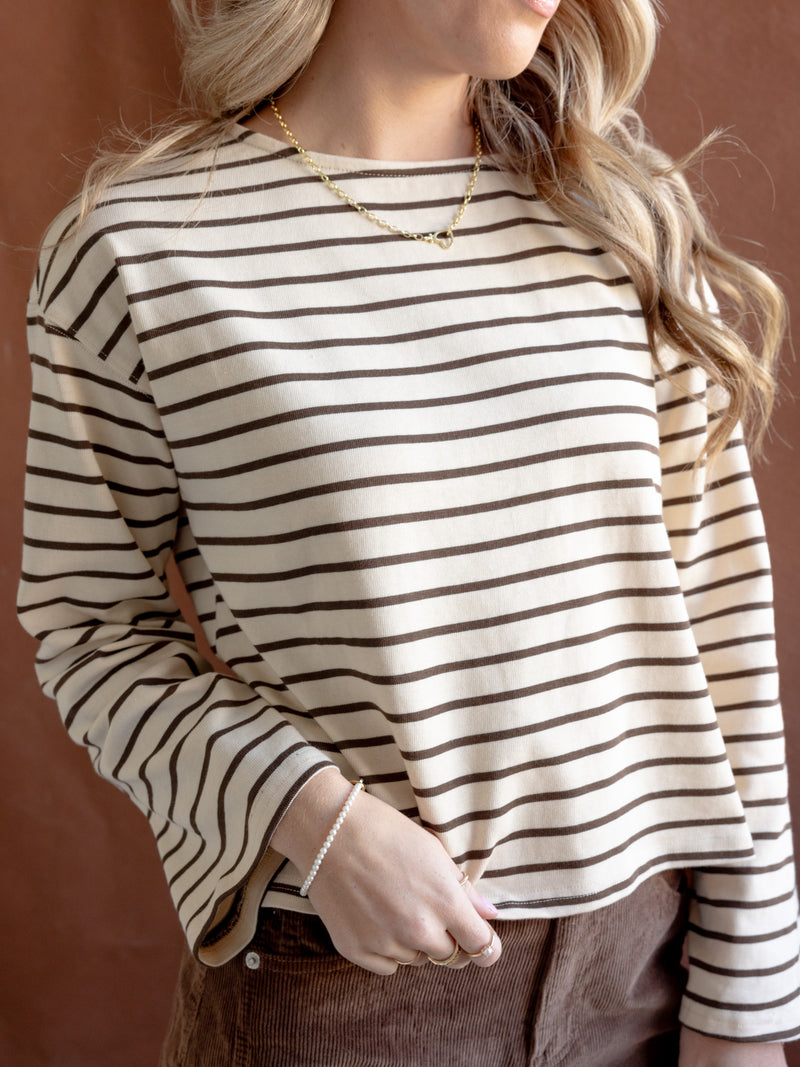 Shelly Striped Top Brown