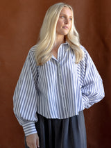 Striped Balloon Sleeve Blouse