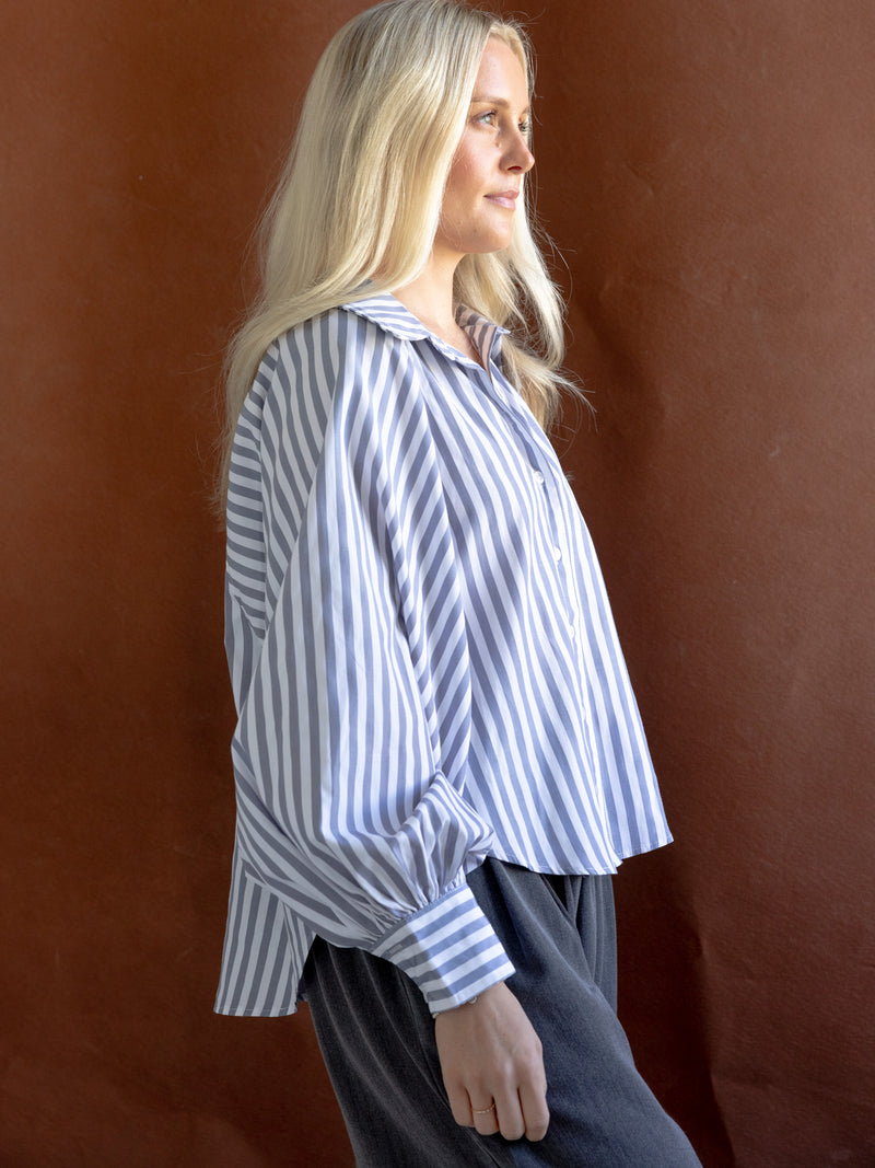 Striped Balloon Sleeve Blouse