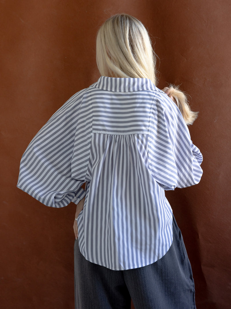 Striped Balloon Sleeve Blouse