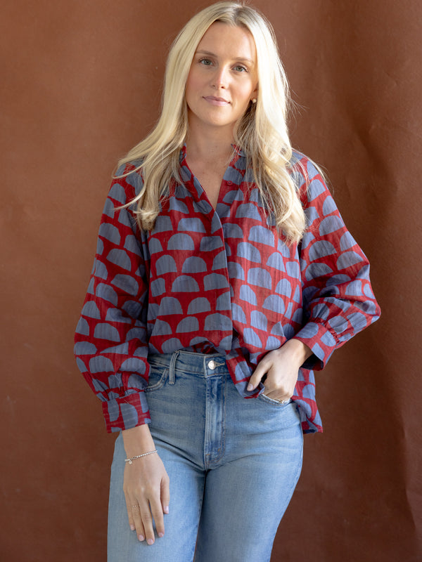 Aria Block Print Blouse Red