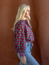 Aria Block Print Blouse Red