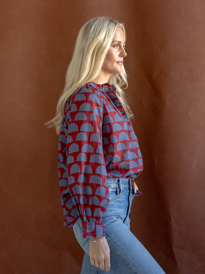 Aria Block Print Blouse Red