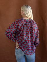 Aria Block Print Blouse Red