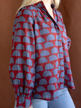 Aria Block Print Blouse Red