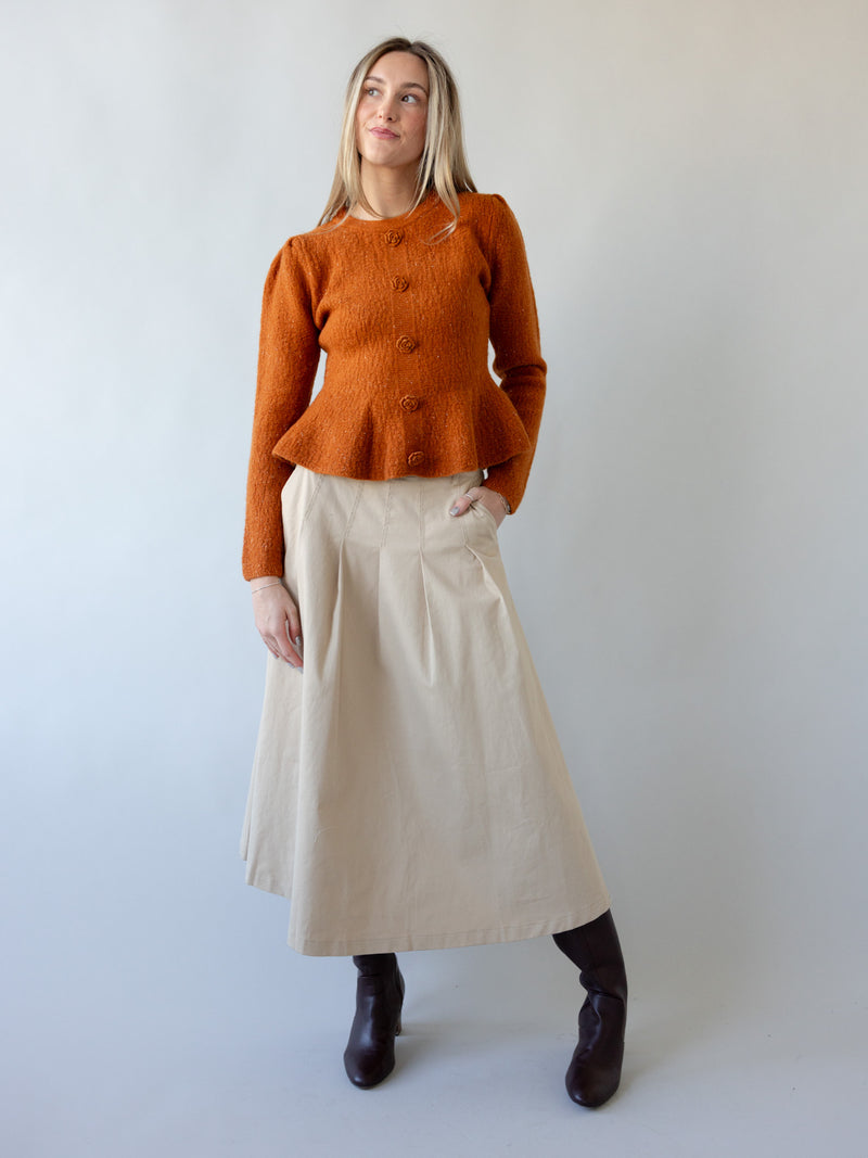 Agatha Khaki Midi Skirt