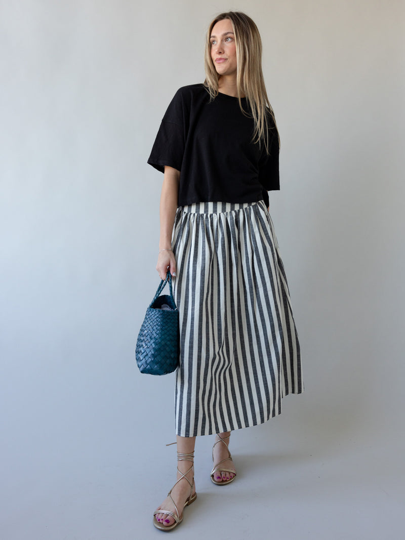 Grey Striped Midi Skirt