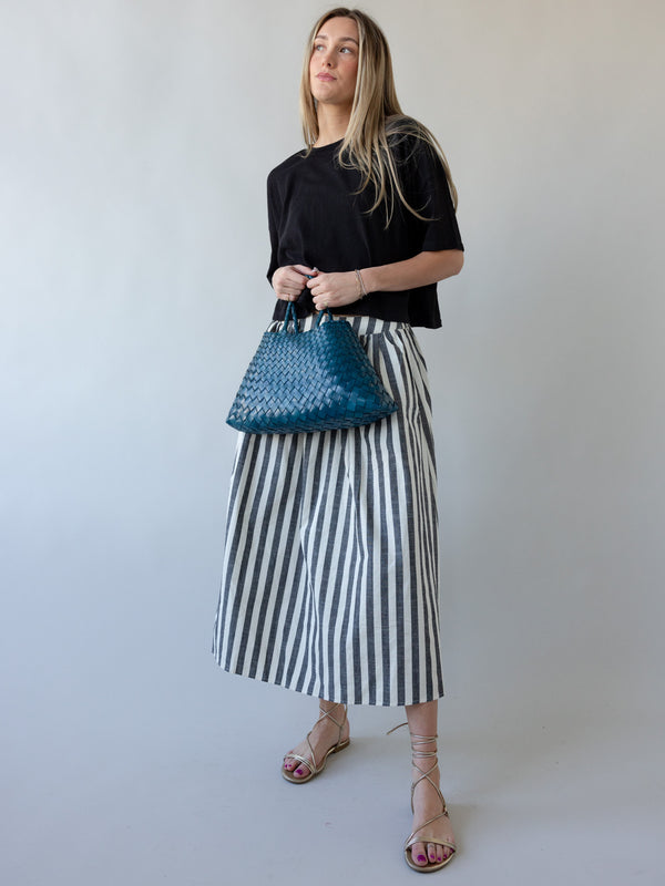 Grey Striped Midi Skirt