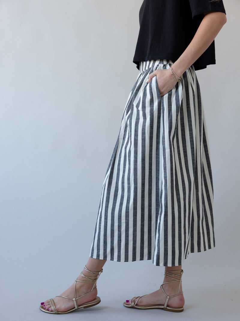 Grey Striped Midi Skirt