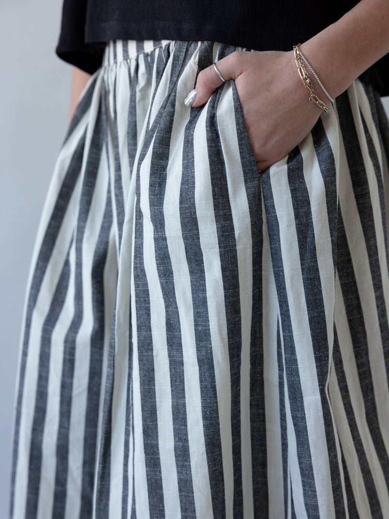 Grey Striped Midi Skirt