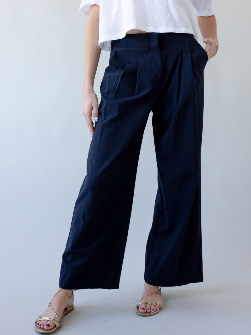 Navy Pleat Trouser