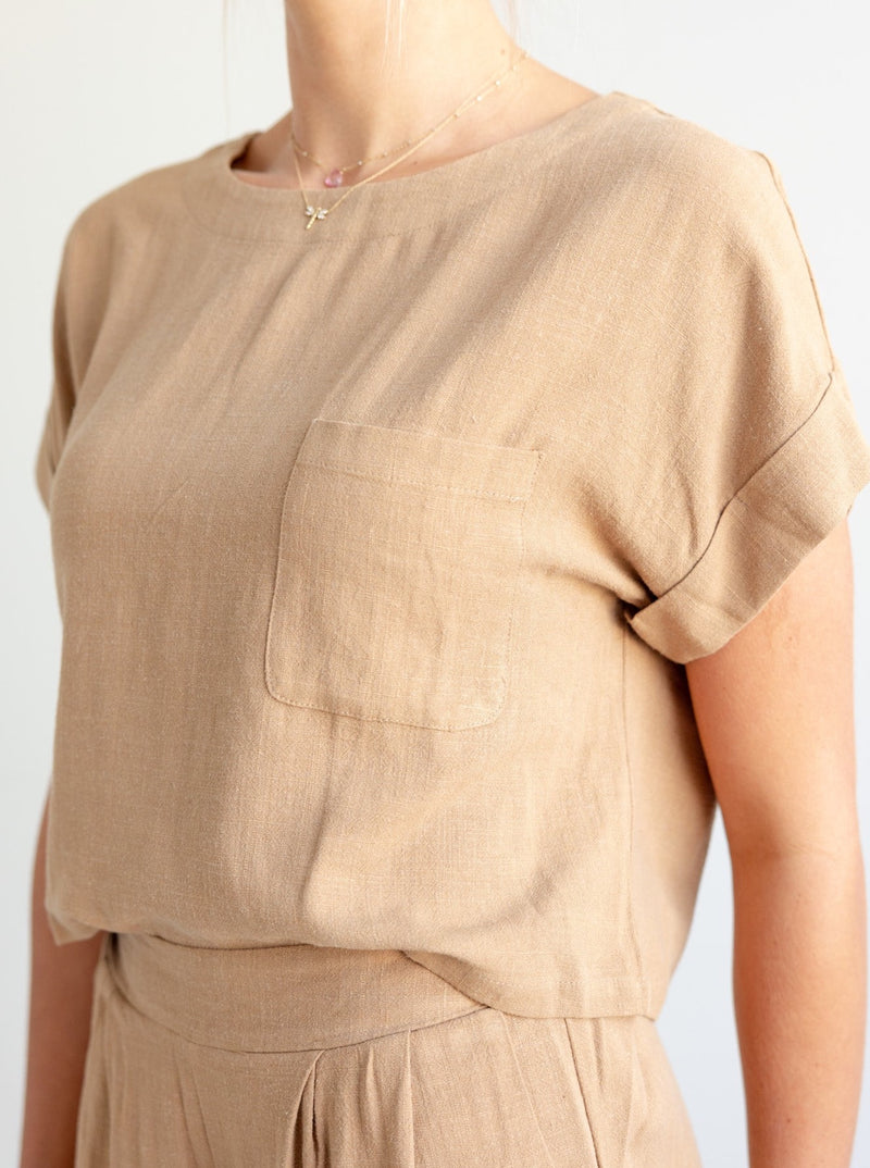 Tucker Linen Top - Brown