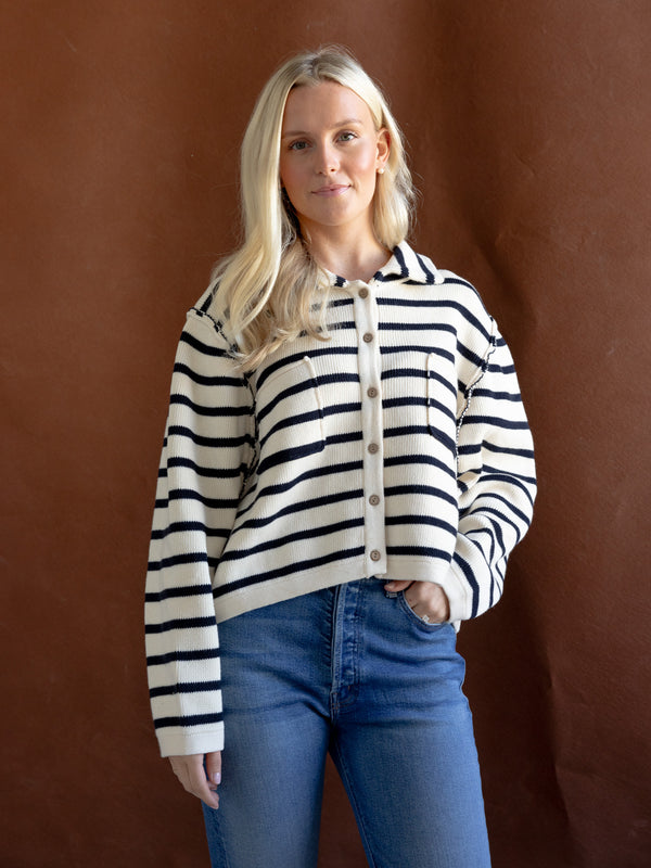 Collared Stripe Cardigan